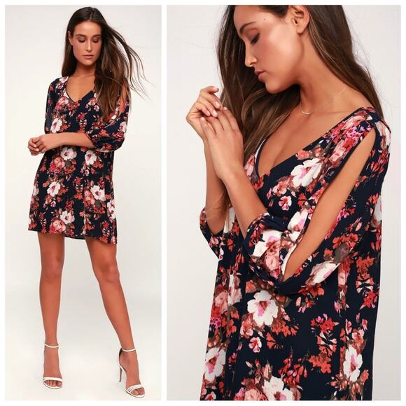 Lulu's Dresses & Skirts - Lulus Shifting Dears Navy Blue Floral Print Dress Size Medium Flirty Date Night